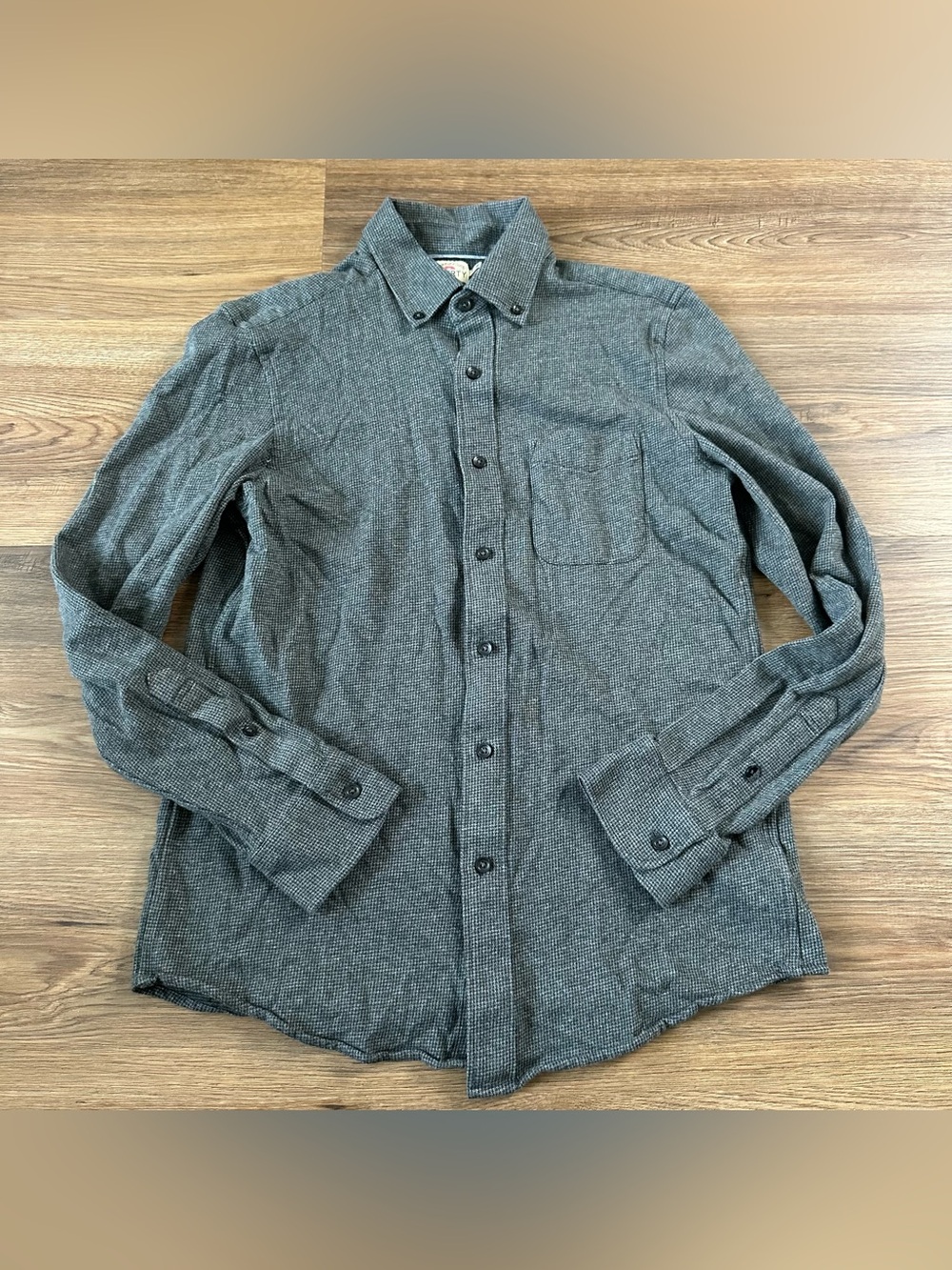 Faherty Houndstooth Knit Button Up Shirt Gray Men Medium Long Sleeve Cotton EUC